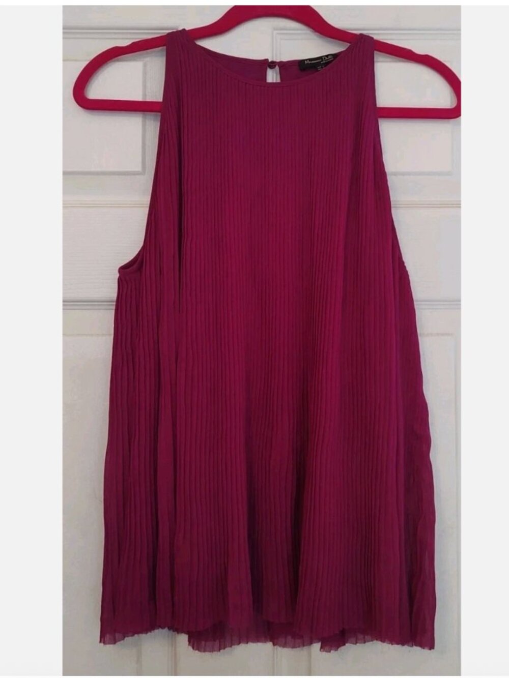 Massimo Dutti Sleeveless Pleated Tank Top Berry Pink Magenta High Neck M Lined